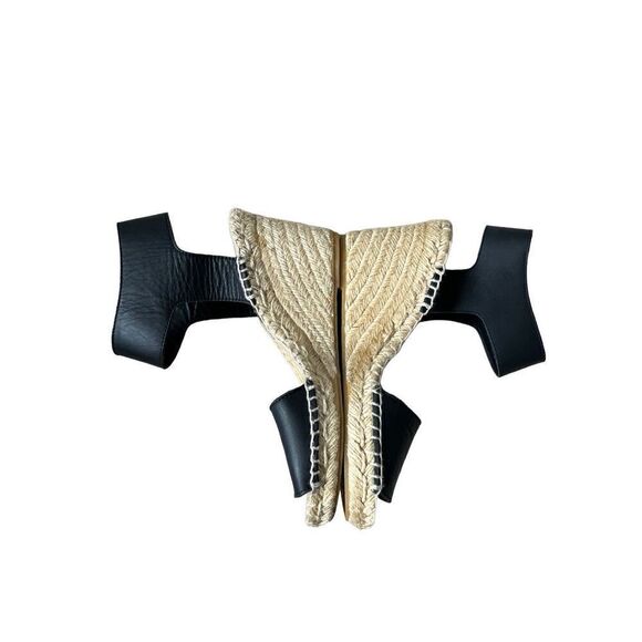 VINCE Espadrille Wedges Black Leather Sandals size 7 - Picture 5 of 11